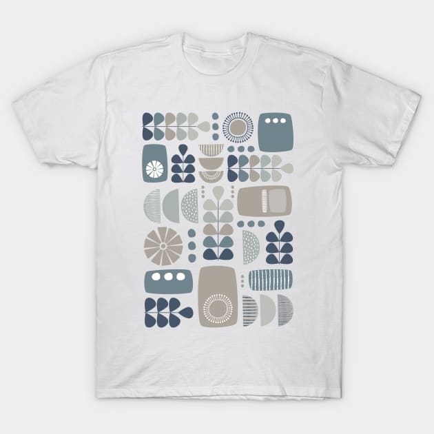 Retro Mid Century Modern in Navy, Grey and Neutral Tones T-Shirt by tramasdesign